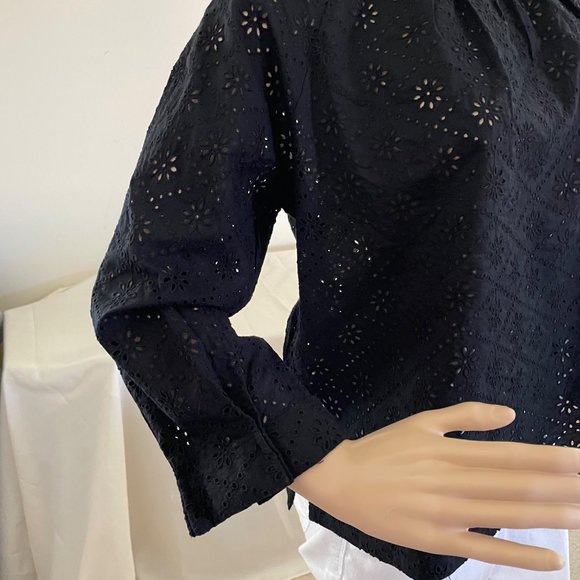 Gap Black Eyelet Cotton Blouse for Women Sz XS New 3/4 Length Sleeve - Picture 7 of 13